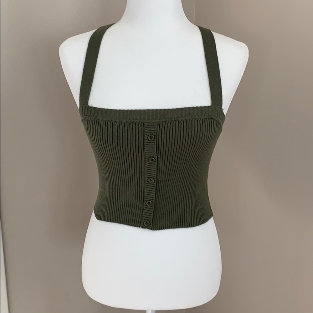 Tilly’s Sky and Sparrow Olive Button Crop Tank